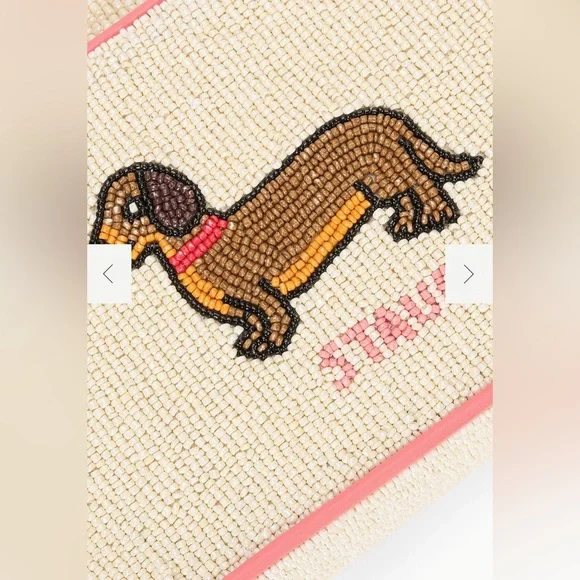 NWT STAUD Tommy Beaded Bag Hotdog Weiner Dog Dachshund Doggie Summer Mustard - Picture 7 of 7